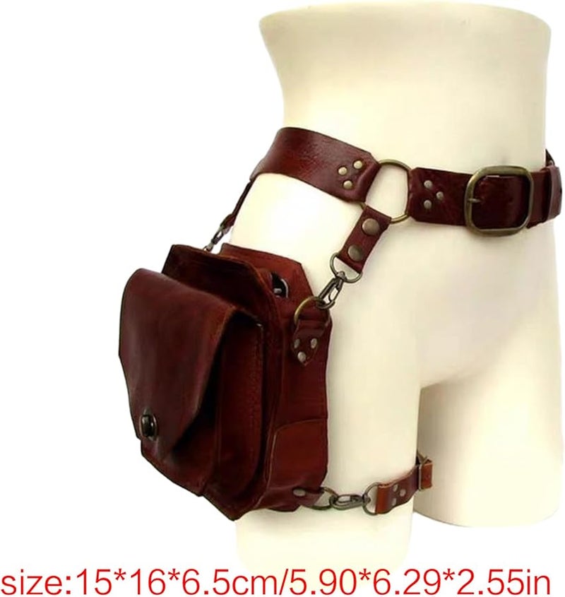 Brown Steampunk Waist Pack Thigh Bag Leather Motorcycle Belt Leg Halloween Costume Accessories - Image 5
